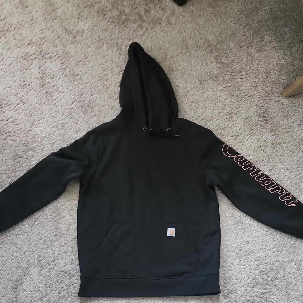 Carhartt Youth Black Hoodie with Sleeve Logo